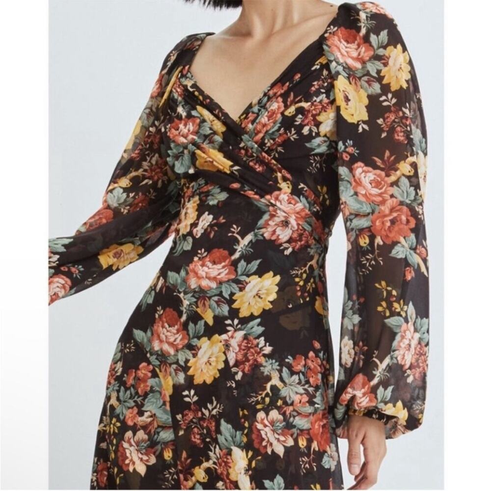 Veronica Beard Avani brown floral silk bias cut maxi dress with slit EUC - Picture 2 of 16